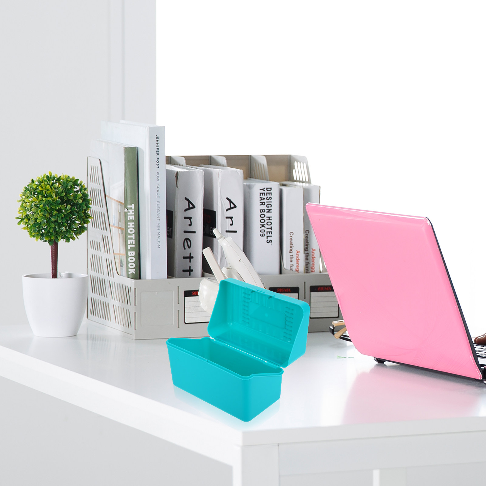 Card Index Box - 4-delige indexkaart bureau-opbergdoos, plastic organizer, draagbare