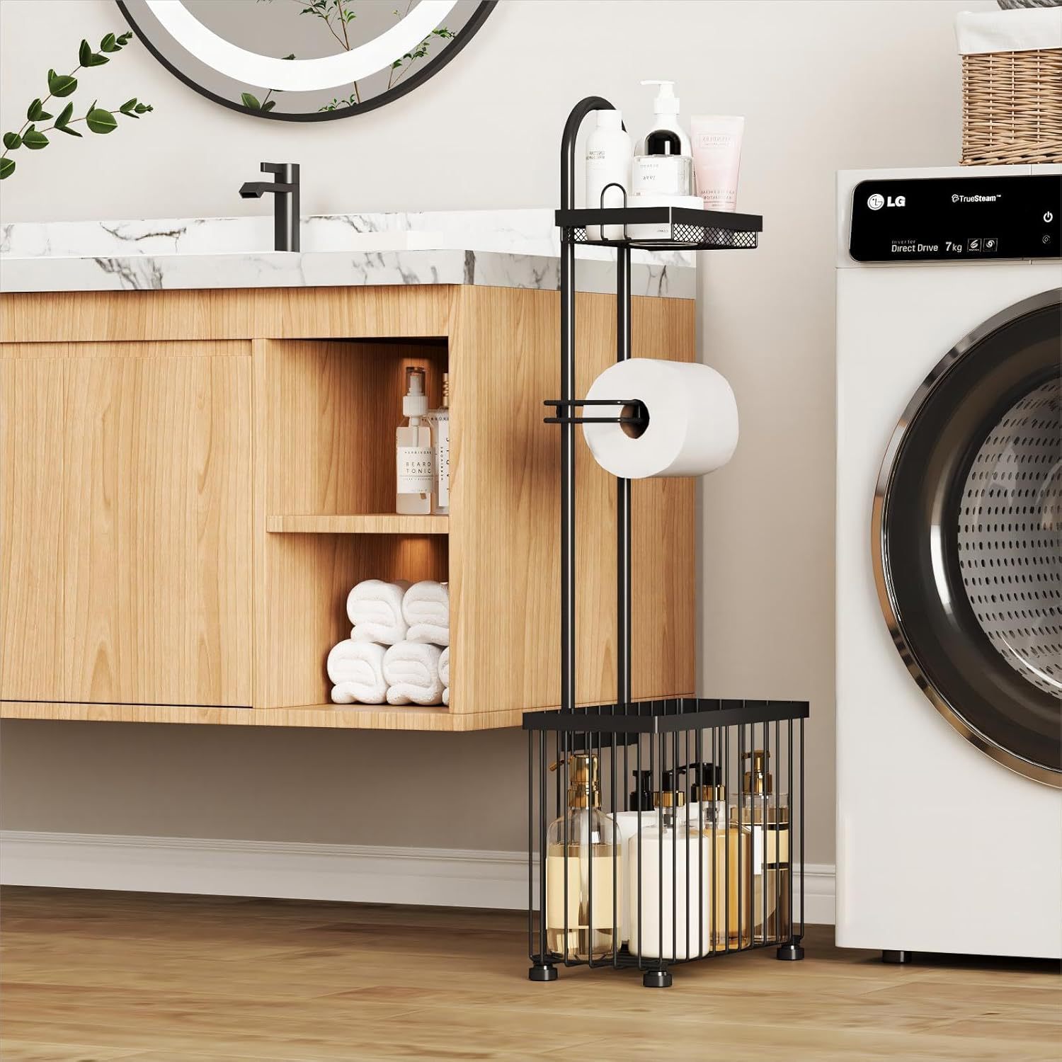 Magazine Holder Rack - Zwarte huishoudelijke toiletrolhouder met opbergruimte voor