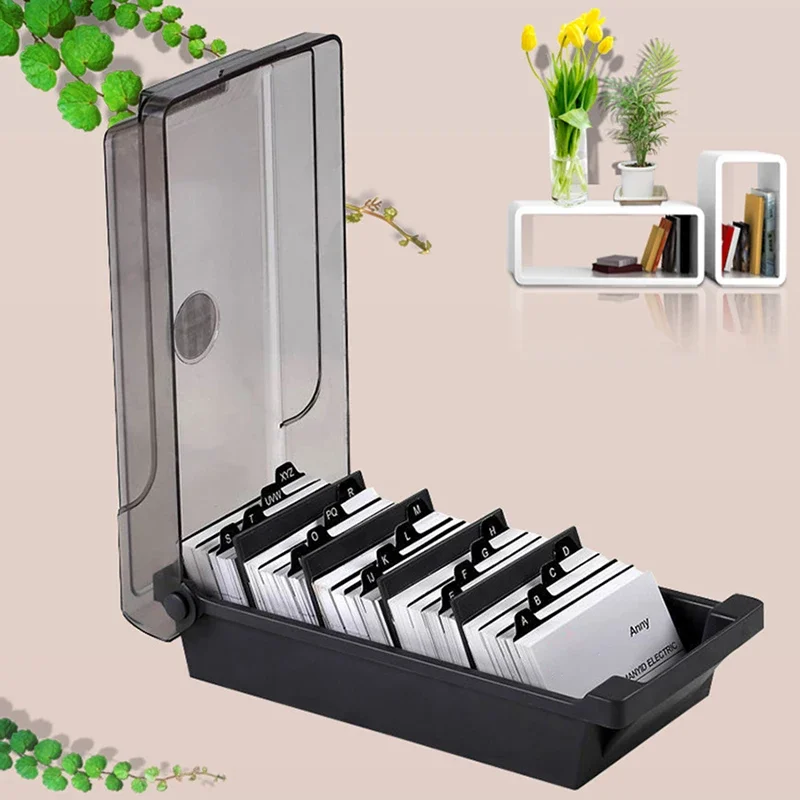 Card Index Box - Visitekaarthouder, Plastic naamkaartorganizer Opbergdoos met 4