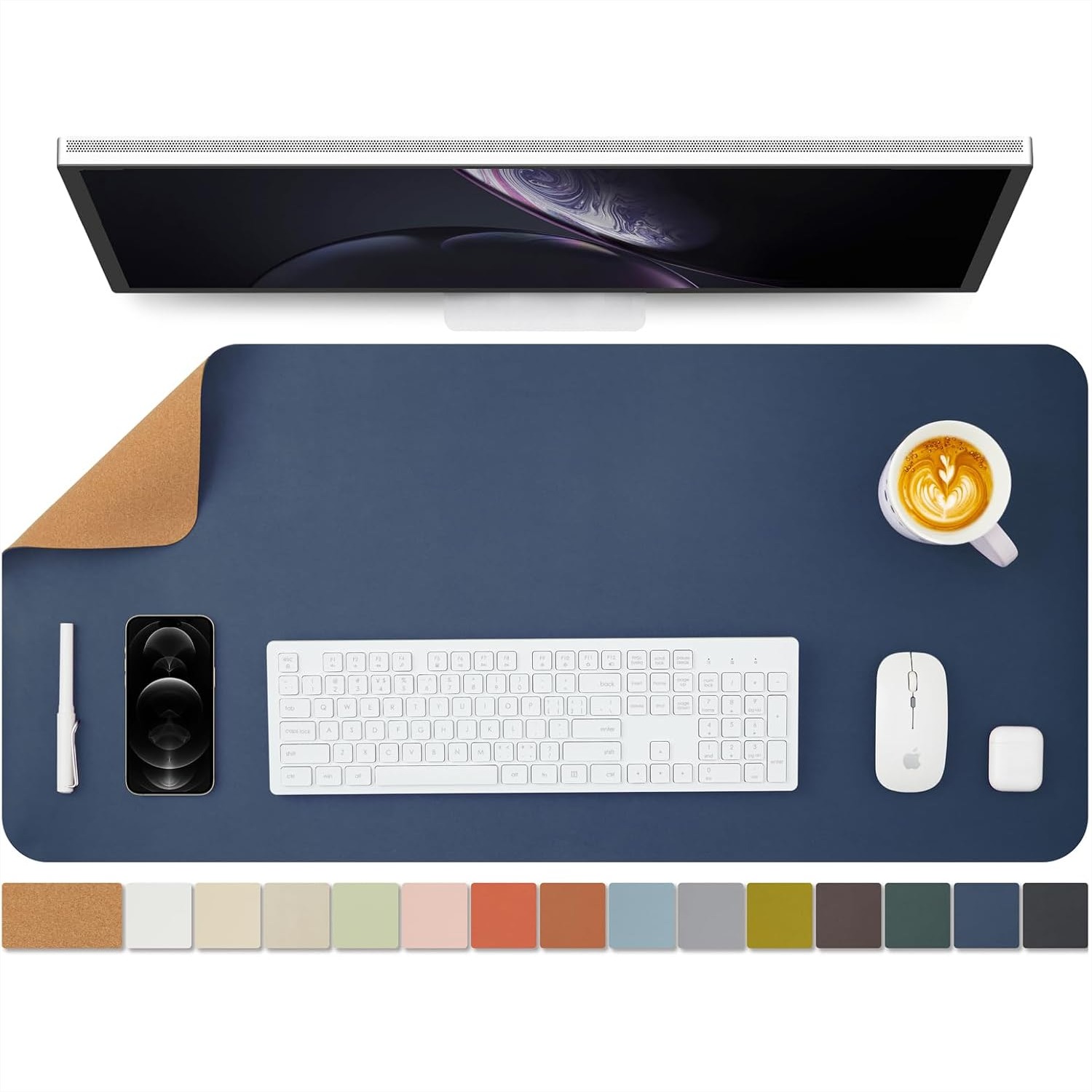 Leather Desk Pad - Kurken bureau-onderlegger dubbelzijdig voor kantoor en