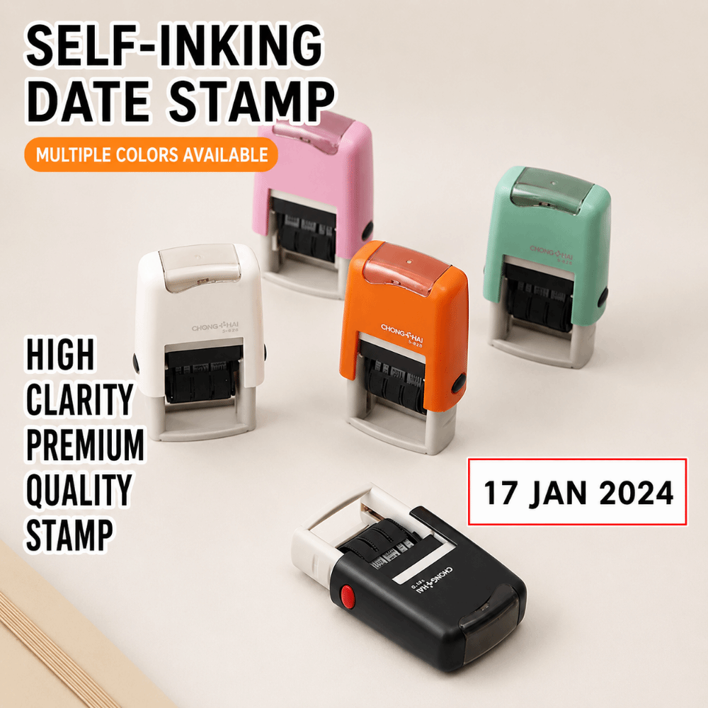 Rubber Date Stamp - Automatische inktretournerende datumstempel (dag-maand-jaar), Engelse versie,