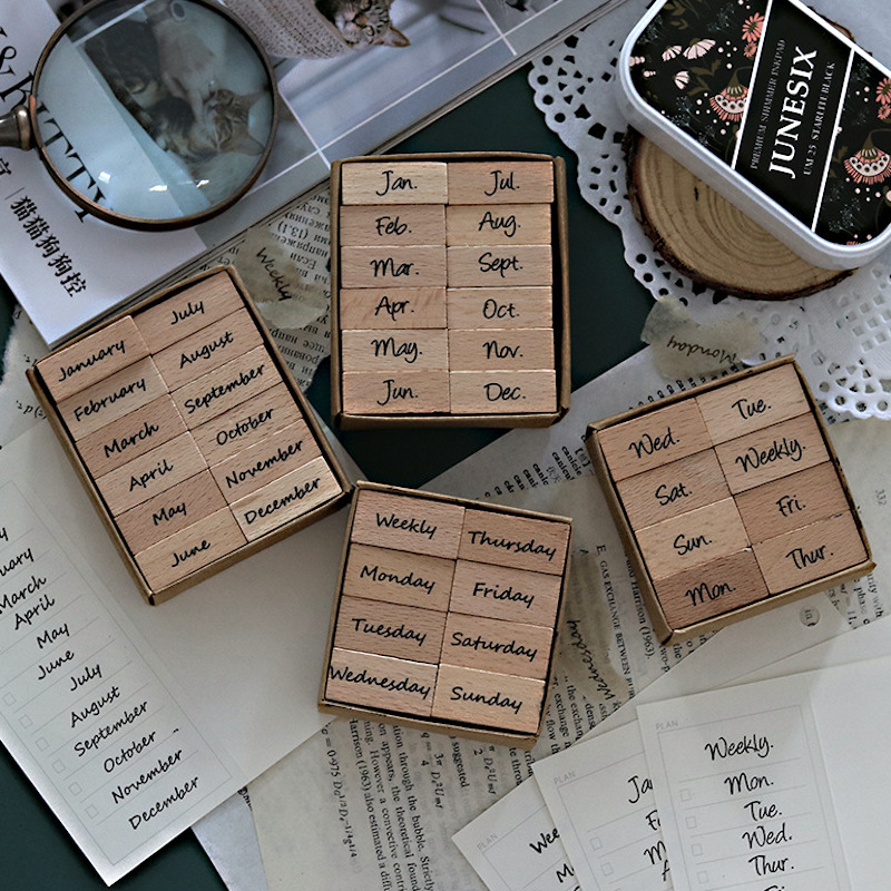 Rubber Date Stamp - Arabische cijfers dag maand kalender houten